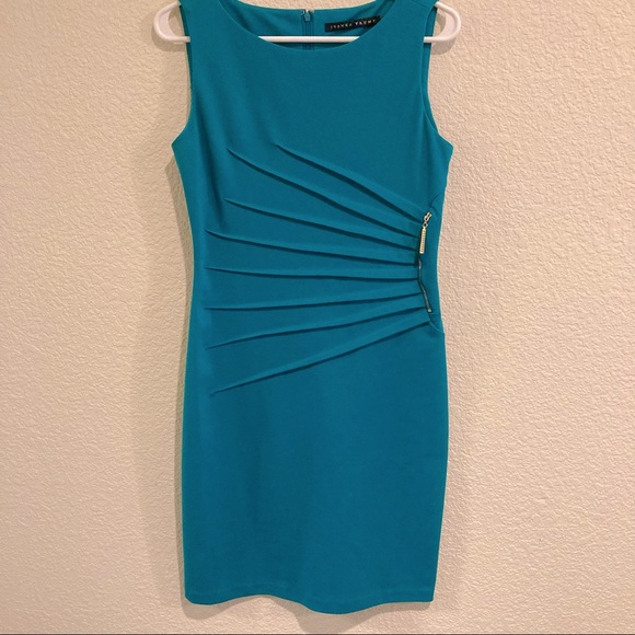 Ivanka Trump Dresses & Skirts - Turquoise Sunburst Sleeveless Dress w/ Gold Zipper